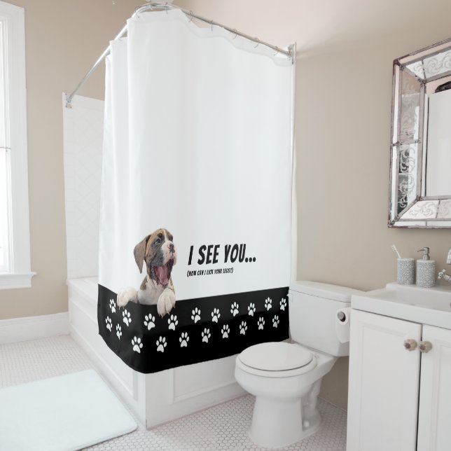 Rideau de douche de chien en boîte (En situation)