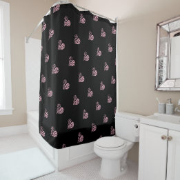 Rideau de douche de coeur rose et noir en fibre
