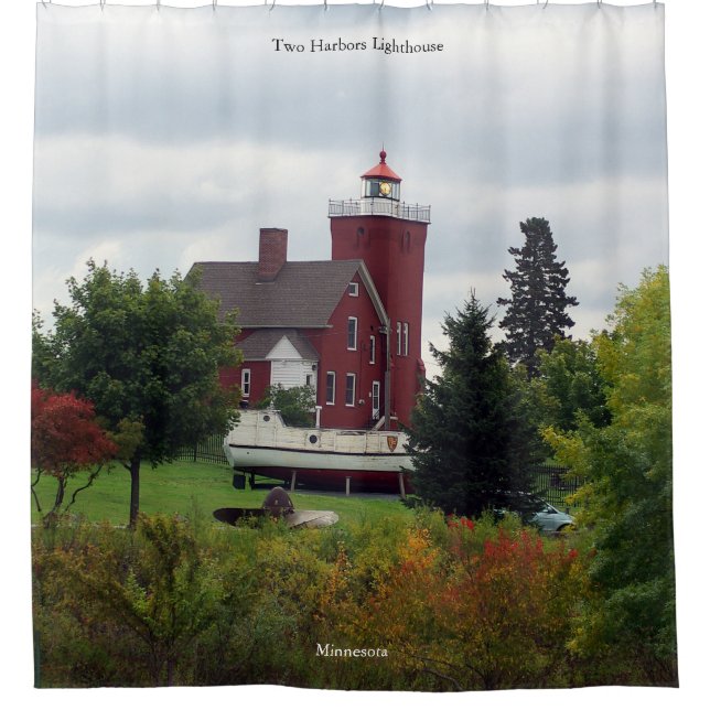 rideau de douche de deux ports Lighthouse & Boat (Devant)