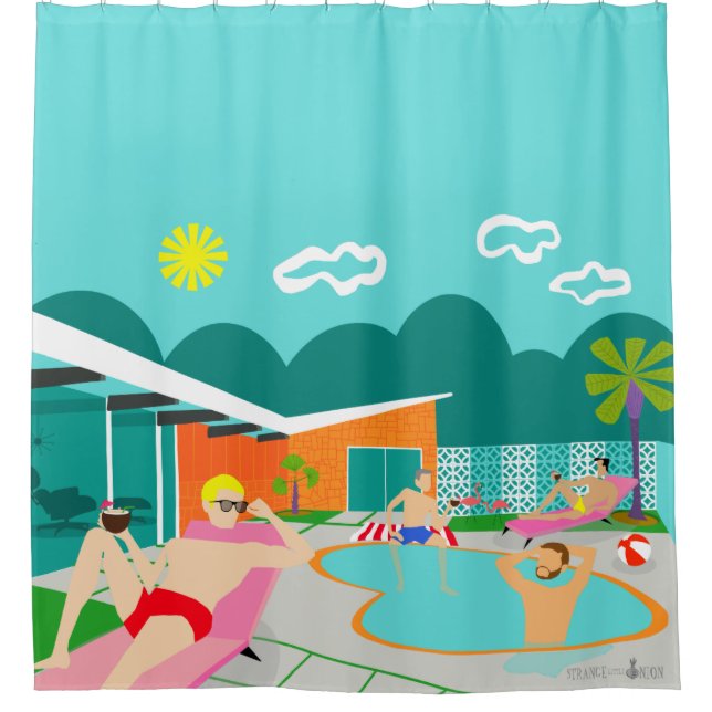 Rideau de douche de la fête de la piscine gay rétr (Devant)