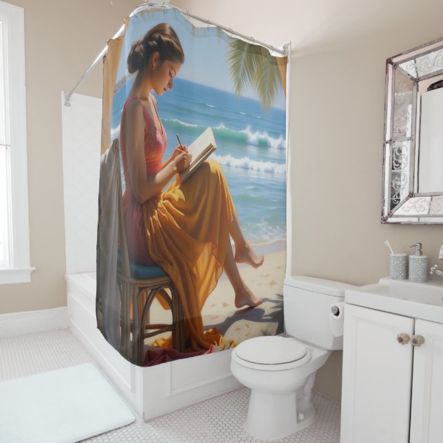 Rideau De Douche De La Maison De Plage Avec Image  (En situation)