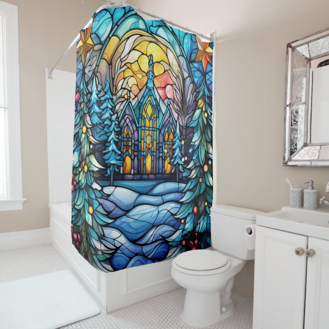 Rideau de douche de l'église en verre tendu (En situation)