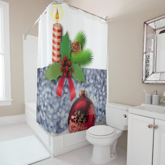Rideau de douche de Noël, bougie (En situation)