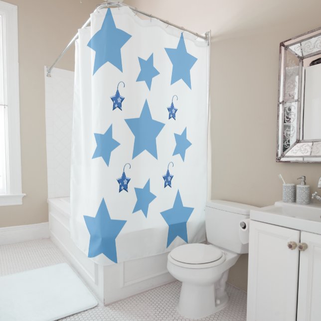 Rideau de douche de Noël Étoiles bleues (En situation)