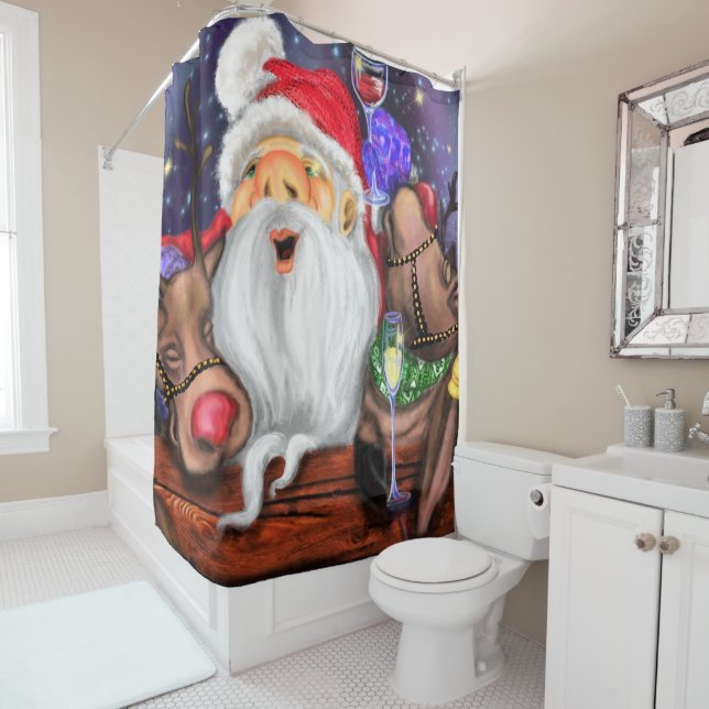 Rideau de douche de Noël Père Noël et Reindeers s' (En situation)