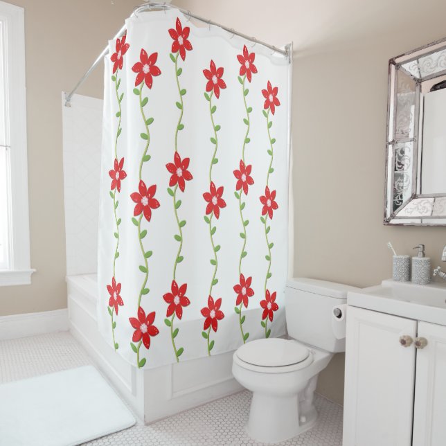 Rideau de douche de Noël, Poinsettia (En situation)