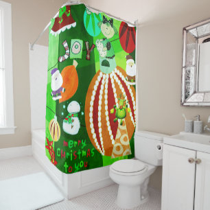 Rideau de douche de Noël, Red Green Stars Stripe