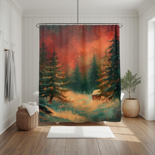 Rideau de douche de Noël Rustique en Paysage Hiver (Créateur téléchargé)