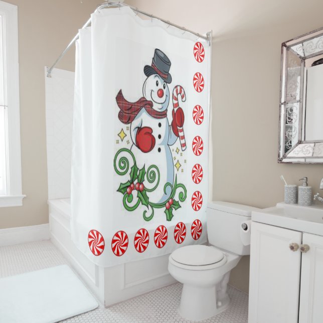 Rideau de douche de Noël, Snowman, Menthe poivrée (En situation)