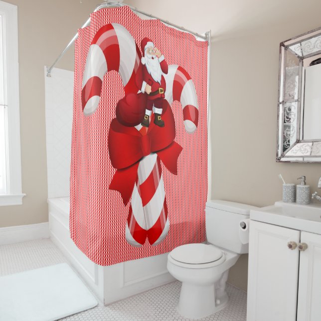 Rideau de douche de Noël, Sucre de canne Père Noël (En situation)