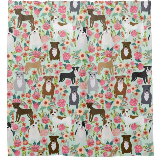 Rideau de douche de Pitbull Florals - tissu de chi (Devant)