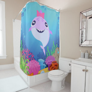 Rideau de douche de requin rose bébé