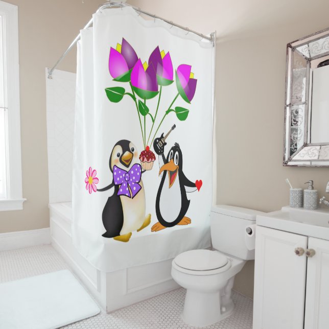 Rideau de douche de Saint Valentin, Penguin (En situation)