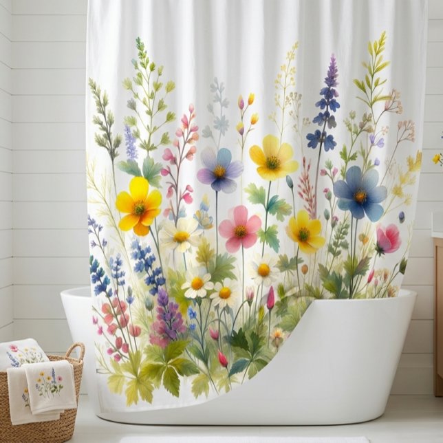 Rideau de douche de salle de bain floral Fleur sau (Transform your bathroom into a  meadow with this vibrant, vintage-inspired wildflower shower curtain)