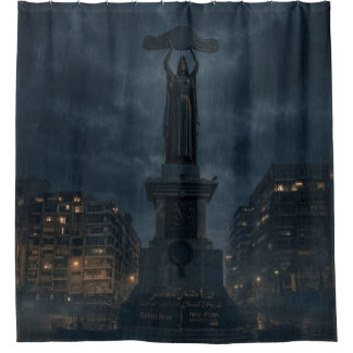 Rideau de douche de statue de ville nocturne mysté