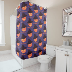 Rideau de douche d'Halloween - Citrouille rétro or