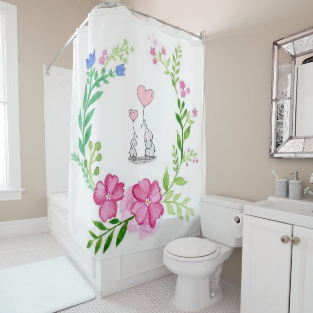 Rideau de douche Eléphant Floral (En situation)