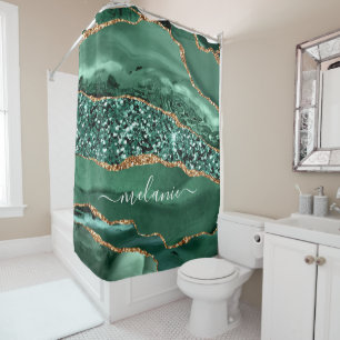 Rideau de douche Emerald Green Gold avec nom perso