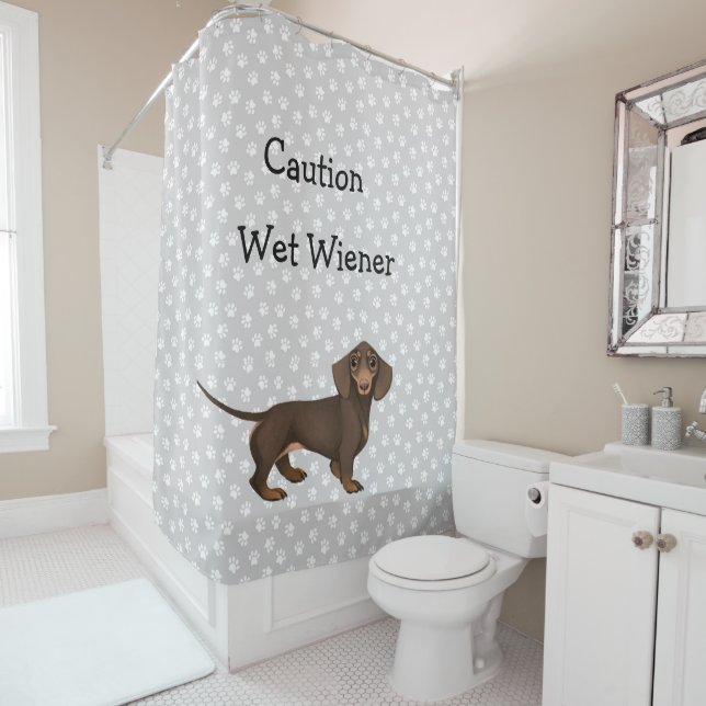 Rideau de douche Empreinte de patte Dachshund (En situation)
