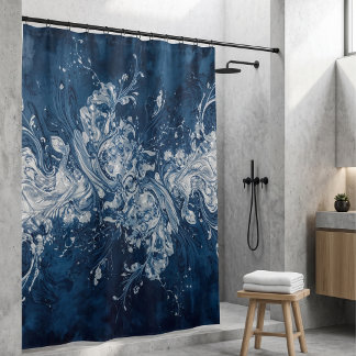 Rideau de douche en art fluide abstrait bleu marin