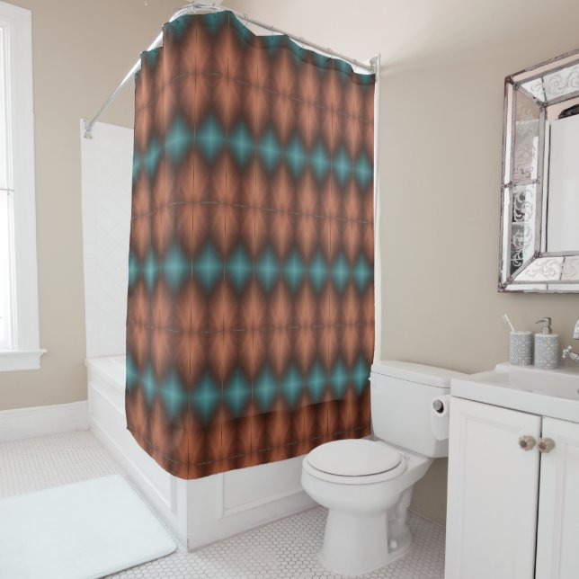 Rideau de douche en cuivre Brown et Turquoise (En situation)