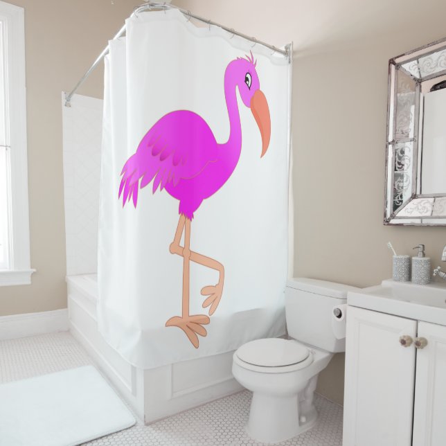 Rideau de douche en Flamant rose rose (En situation)