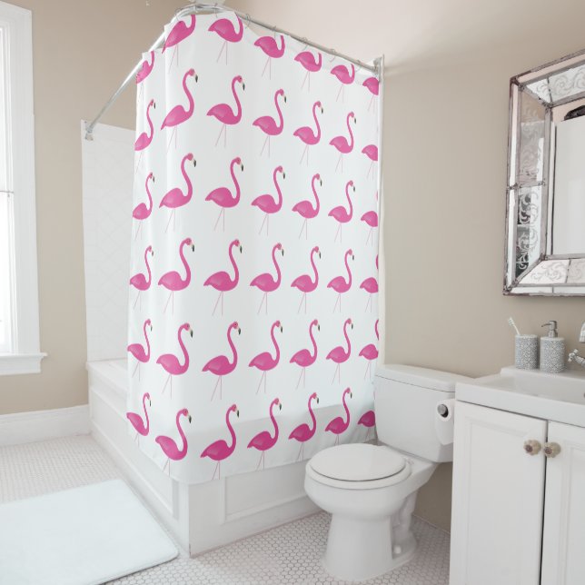 Rideau de douche en Flamant rose rose (En situation)