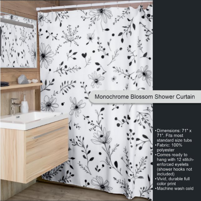 Rideau de douche en fleurs monochrome (Créateur téléchargé)