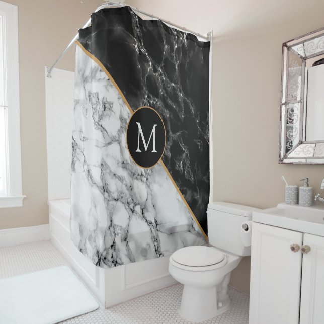 Rideau de douche en marbre avec lettre ou numéro p (En situation)