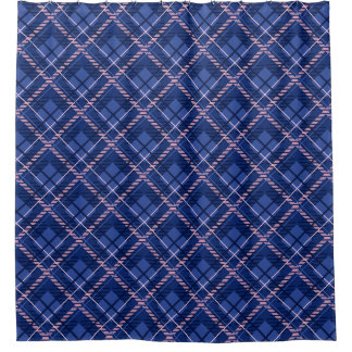 Rideau de douche en plaid bleu et rose