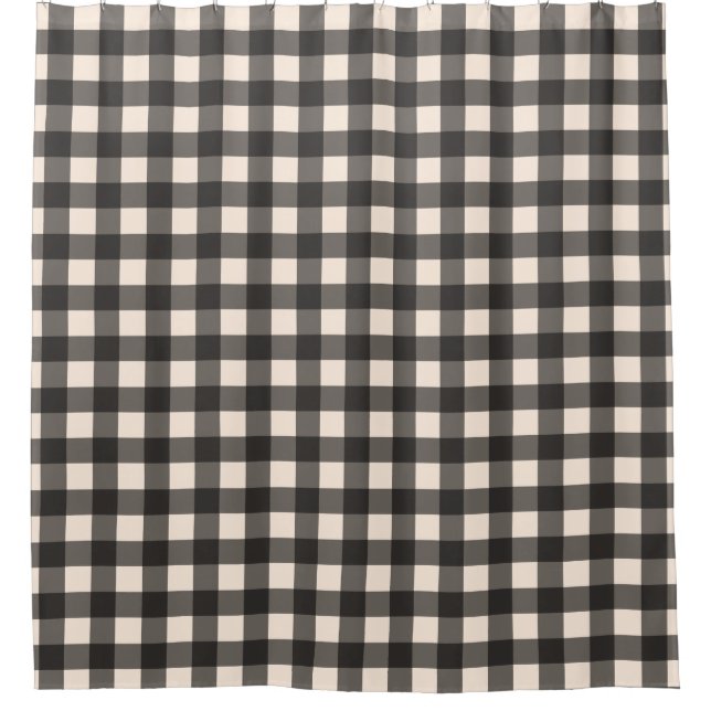 Rideau de douche en plaid de Buffalo noir et crème (Devant)