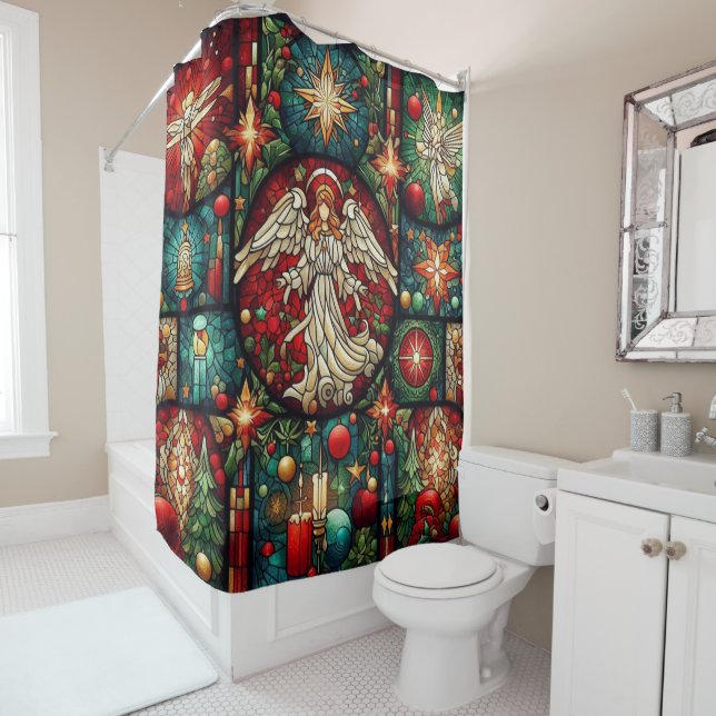 Rideau de douche en verre de Noël (En situation)