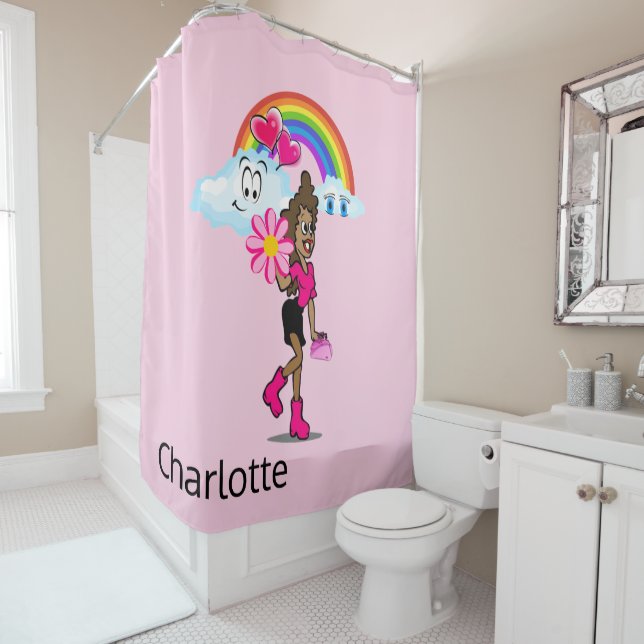 Rideau de douche Fille Africaine Arc-en-ciel Joyeu (En situation)