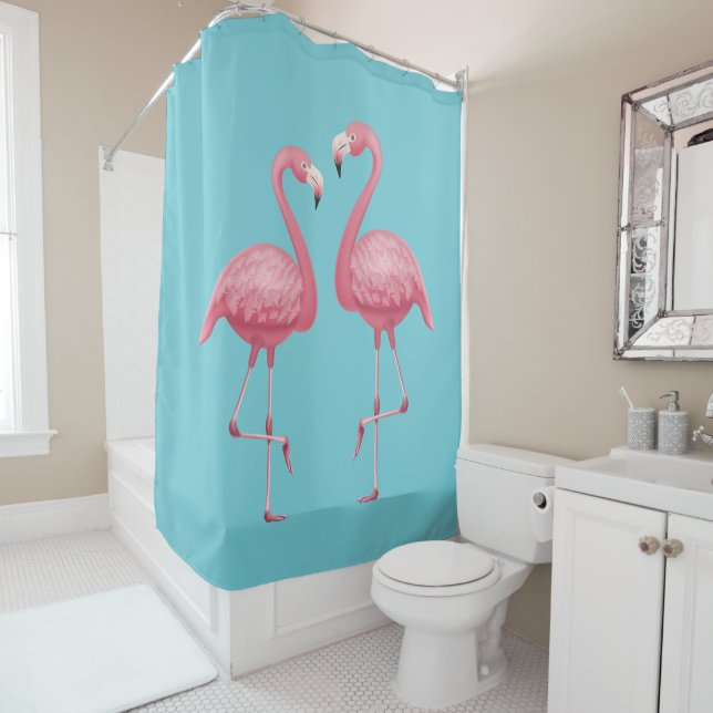 Rideau de douche Flamant rose (En situation)