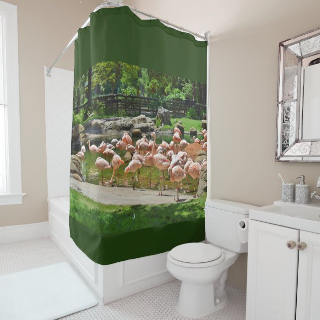 Rideau de douche Flamants roses roses (En situation)