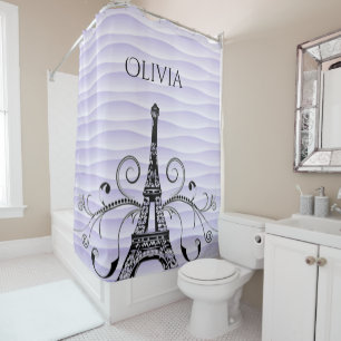 Rideau de douche fleuri de la tour Eiffel violet