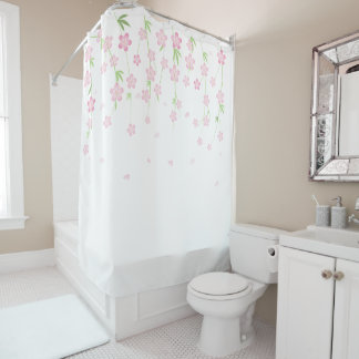 Rideau de douche Fleurs roses et blanches