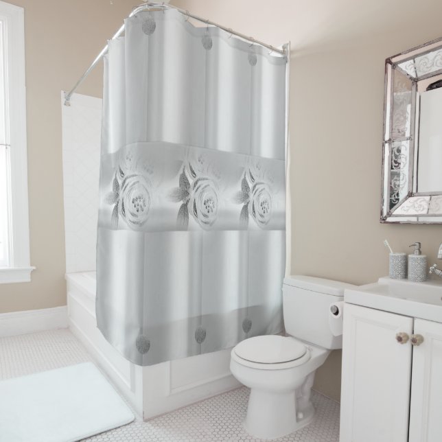 Rideau de douche Floral argenté (En situation)