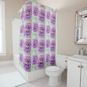 Rideau de douche floral aux fleurs de pensée rose 