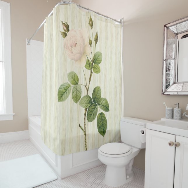 Rideau de douche Floral beige (En situation)