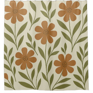 Rideau de douche floral beige et orange