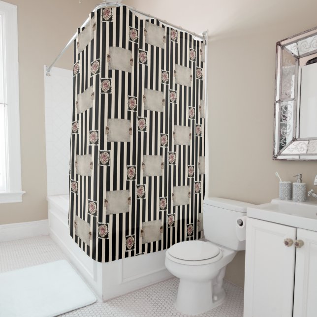 Rideau de douche Floral Beige Noir (En situation)