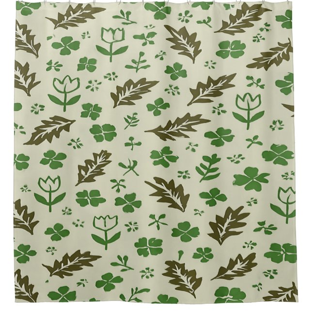 Rideau de douche floral crème et vert (Devant)