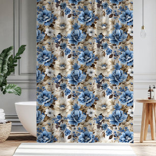 Rideau de douche floral en ivoire bleu sophistiqué