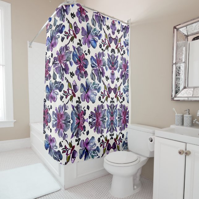 Rideau de douche Floral moderne violet (En situation)
