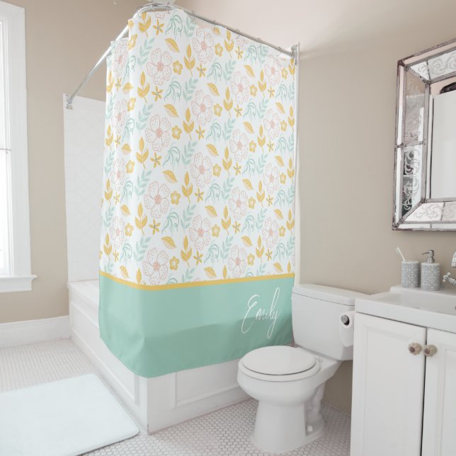 Rideau de douche floral personnalisé (En situation)