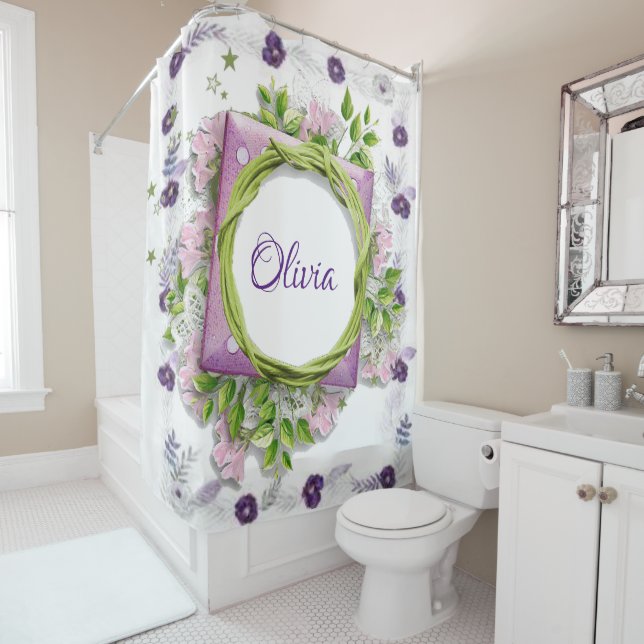 Rideau de douche Floral violet (En situation)