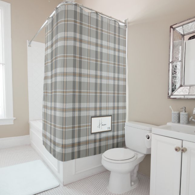 Rideau de douche gris Cloud Plaid moderne (En situation)