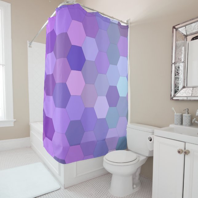 rideau de douche hexagone violet (En situation)