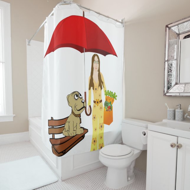 Rideau de douche Hippie Chien Carottes (En situation)